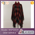 Fashion style plaid design winter alpaca high collar poncho women